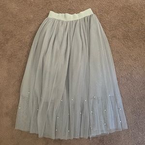 Dreamy Grey Gauzy Skirt with Pearl Decoration